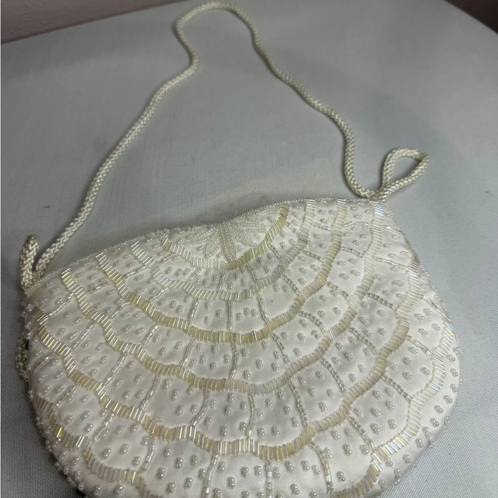 Lord & Taylor White Beaded Evening Bag